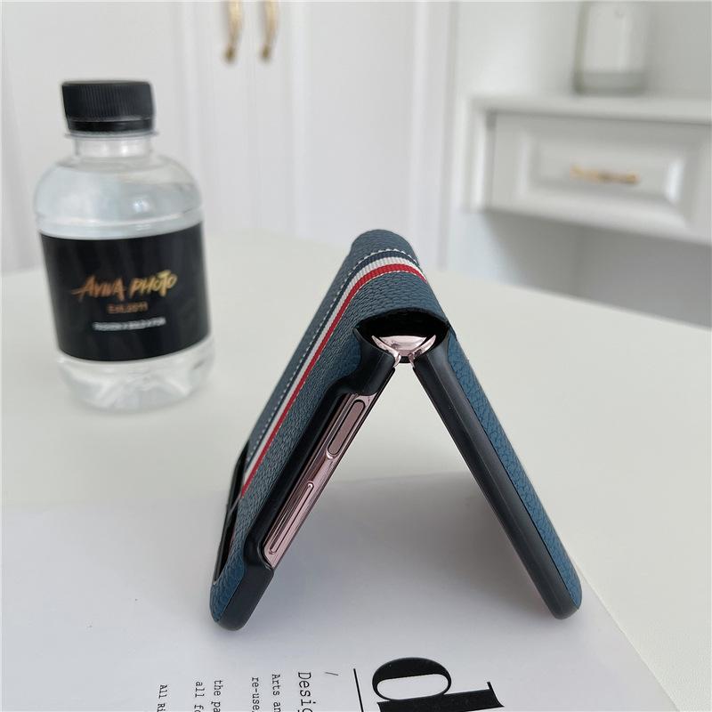 2021 Lychee Pattern Fold Case For Samsung Galaxy Z Flip Cover Anti -Knock Luxury Leather Cases For F7000 2021