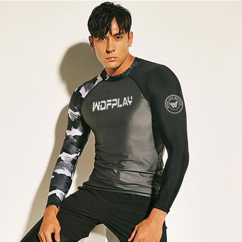Mens Long Sleeve Rash Guard UPF 50 Quick Dry Swim Shirt Snorkeling Surfing Diving Water Sports