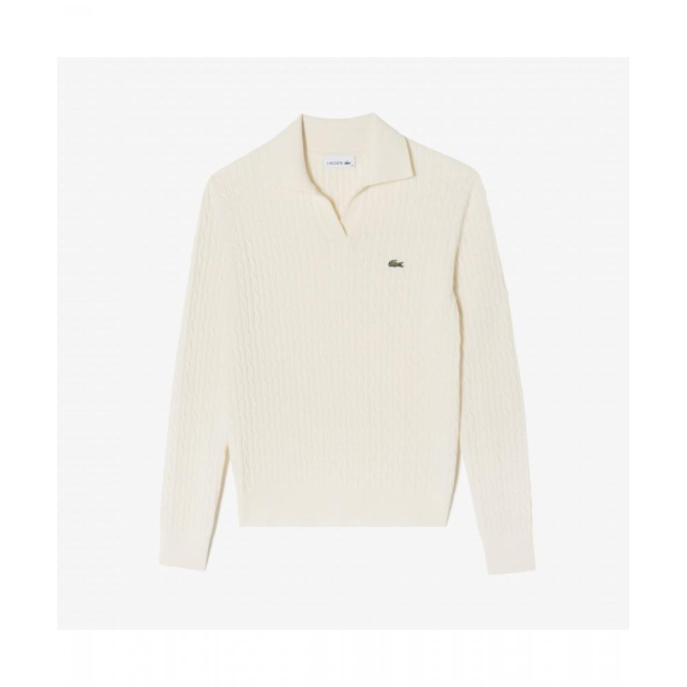 

LacoSte Women S Cable Open Collar Sweater [cream] 034