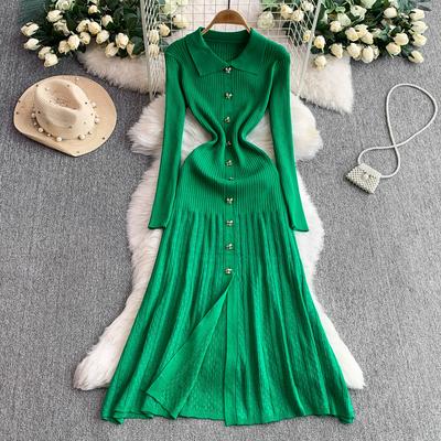 Autumn Winter Women Brand Designer Runway Party Dresses Full Sleeve Knitted Sweater Long Midi Pullover Fishtail Dress