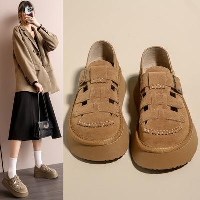 Literarischer und Retro-Mori-Damenstil, Einzelne Schuhe mit dicken Sohlen und Absatz, Damenschuhe, Slipper zum Hineinschlüpfen, vielseitige, lässige Römersandalen