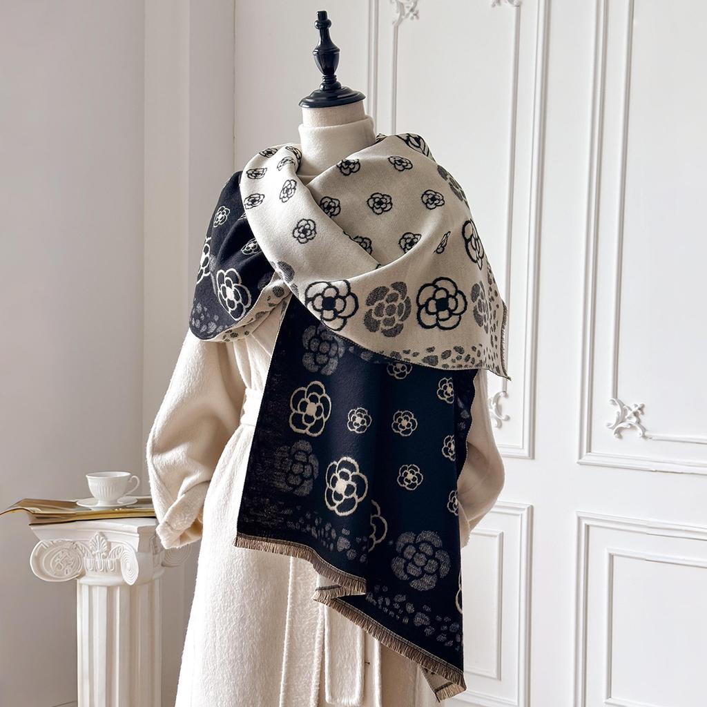 Women'S Fashion Faux Cashmere Winter Wraps Vintage Printed Tassels Thick Warm Pashmina Two-Sided Scarf Outdoor Shawls