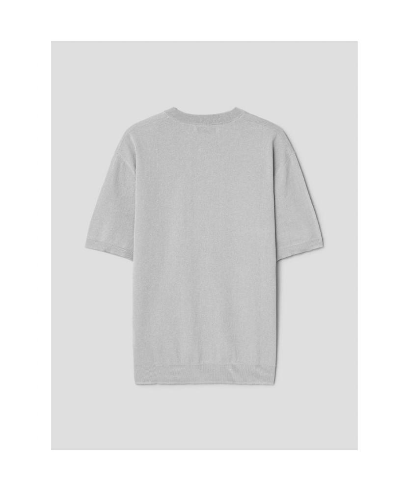 8SECONDS Simple Henley Neck Short Sleeve Knit Light Gray