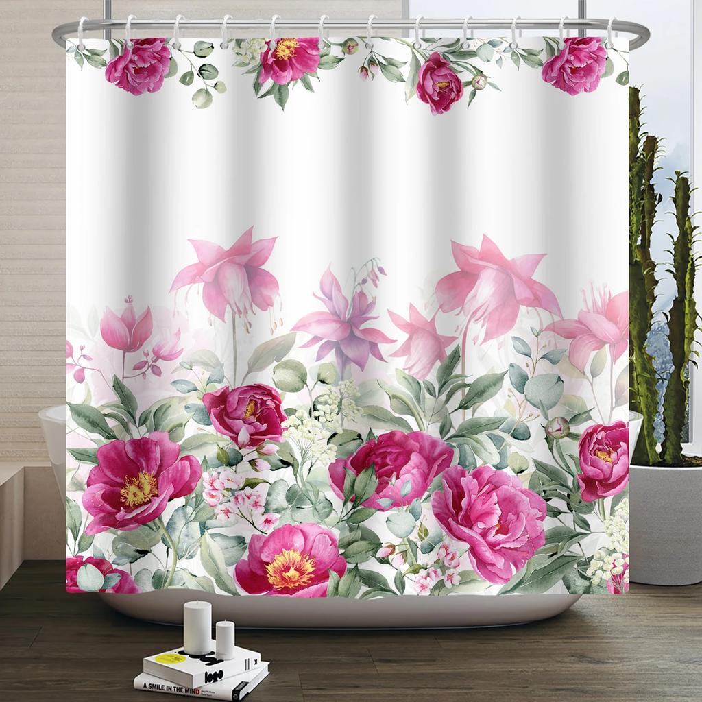 Watercolor Floral Shower Curtain for Bathroom Spring Elegant Flower Printed Bath Curtain Botanical Wildflower Bathroom Decor