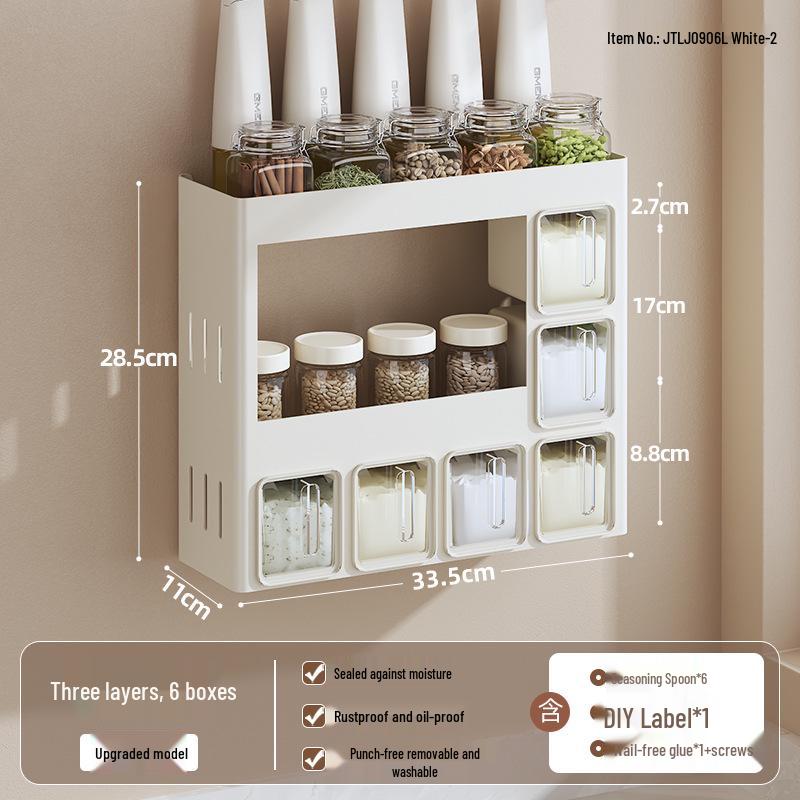 Punch-Free Wall-Mounted Kitchen Seasoning Rack with Jars