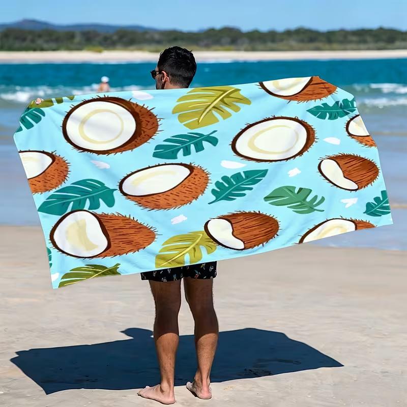 Fresh Coconut Tropical Leaf Beach Towel Light Blue Background Palm Foliage Print Fast Drying Towel Hawaii Beach Vacation Decor