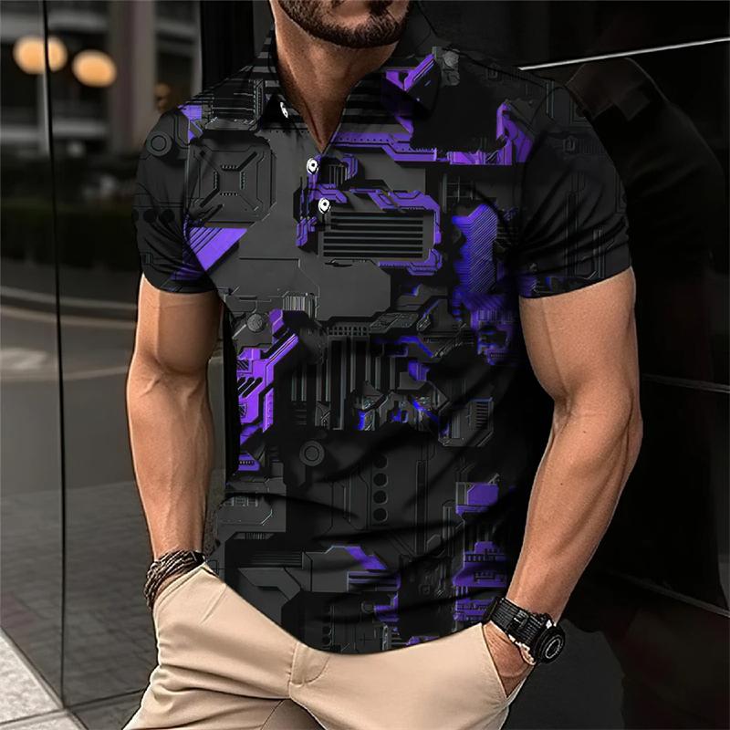 Cool Mecha 3D-tryckta kortärmade pikétröjor för män Kläder Tech-stil Kortärmad Mode Techwear Sport Muskel POLO-tröja