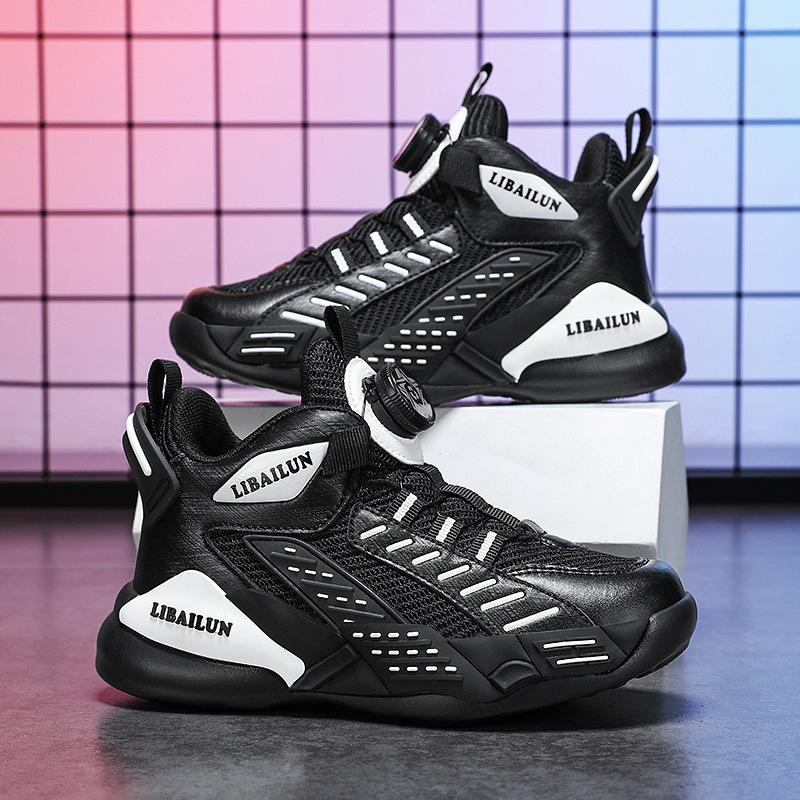 Children's Sports Shoes Boys Rotating Buttons 2025 New Spring Mesh Breathable Older Children's Youth Basketball Shoes Men