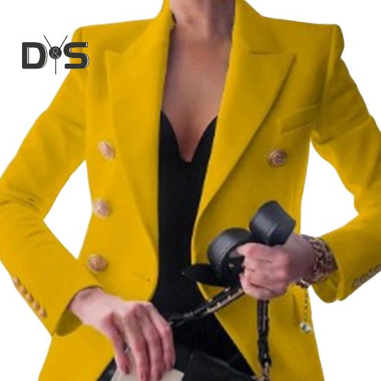 Women Suit Coat Lapel Long Sleeve Solid Color Suit Jacket Loose Fit Double Breasted Work Outwear Business Casual Wear