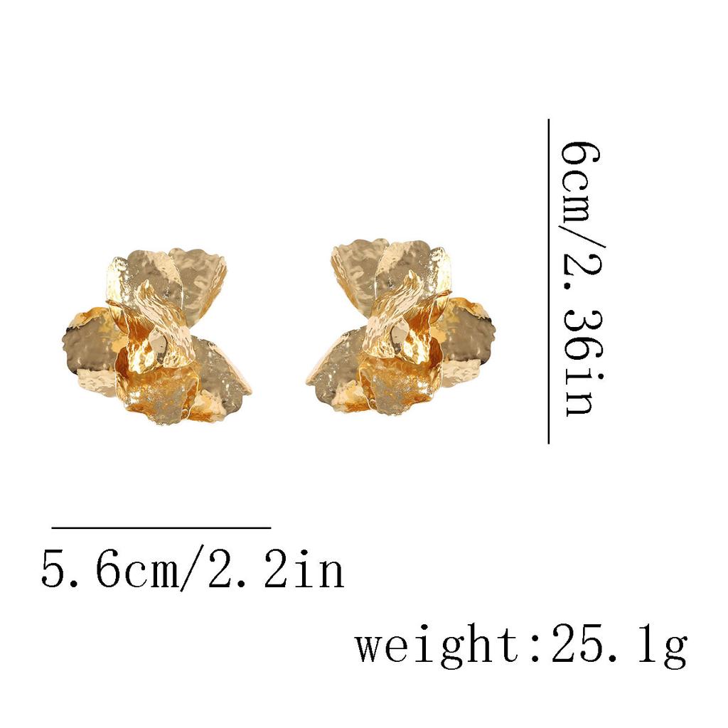 retro cold wind irregular texture metal big flower stud earrings, versatile temperament trendy women's models