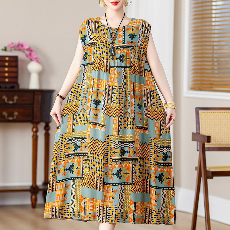 Rochie Vintage Vara Marime Plus Femeie Oversize Largi Fara Maneci Casual Elegant Rochii Lungi