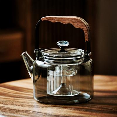 1000ml Magnetic Suction Wooden Handle Beam Glass Teapot With Tea Strainer Steaming and Boiling Flower Tea Puer Dual-use Tea Pot