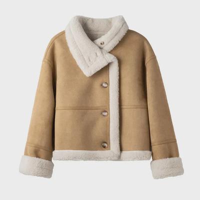 Double-Sided Khaki Velvet and Lamb Wool Winter Coat for Women