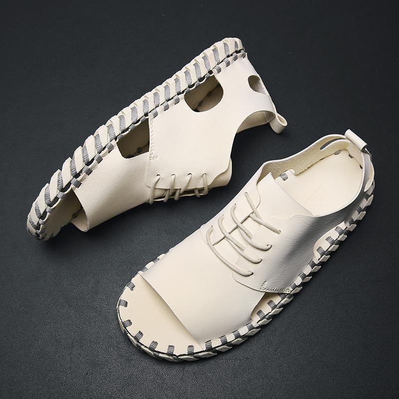 Men's Hollow Out Sandals Breathable Summer Men's Casual Shoes Beach Shoes Handcrafted Headband Outdoor Camping Sandals