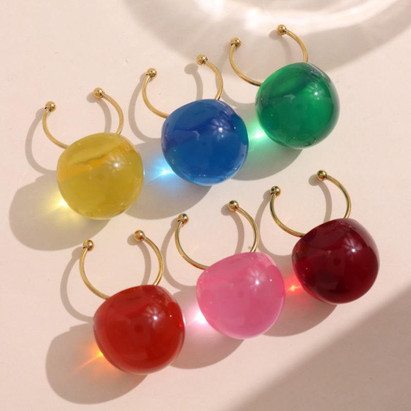 1 Artistic Jelly-Transparent Resin Stainless Steel Open Ring Cute Fashionable Women'S Girls' Jewelry Everyday & Party Wear