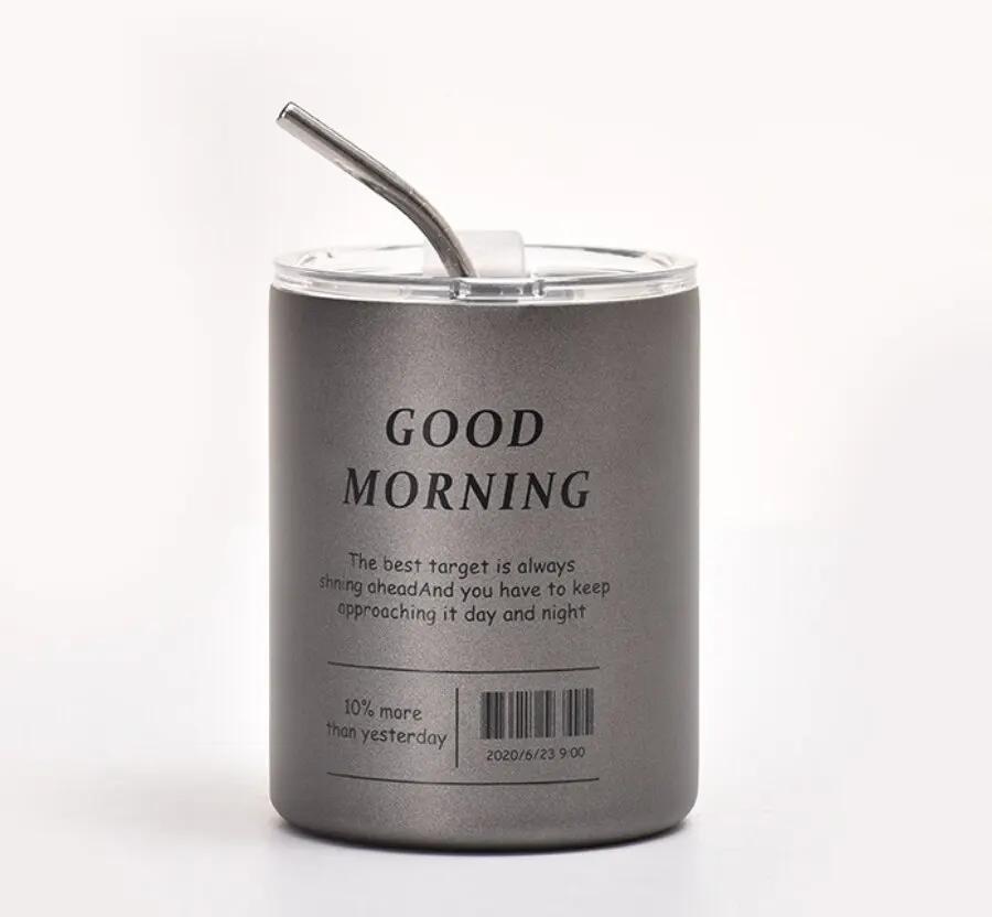 

320 мл многоразовый стакан для кофе с двойными стенками из нержавеющей стали с вакуумной изоляцией дорожная кофейная кружка с трубочкой кружка для горячих и холодных напитков 320ml серый