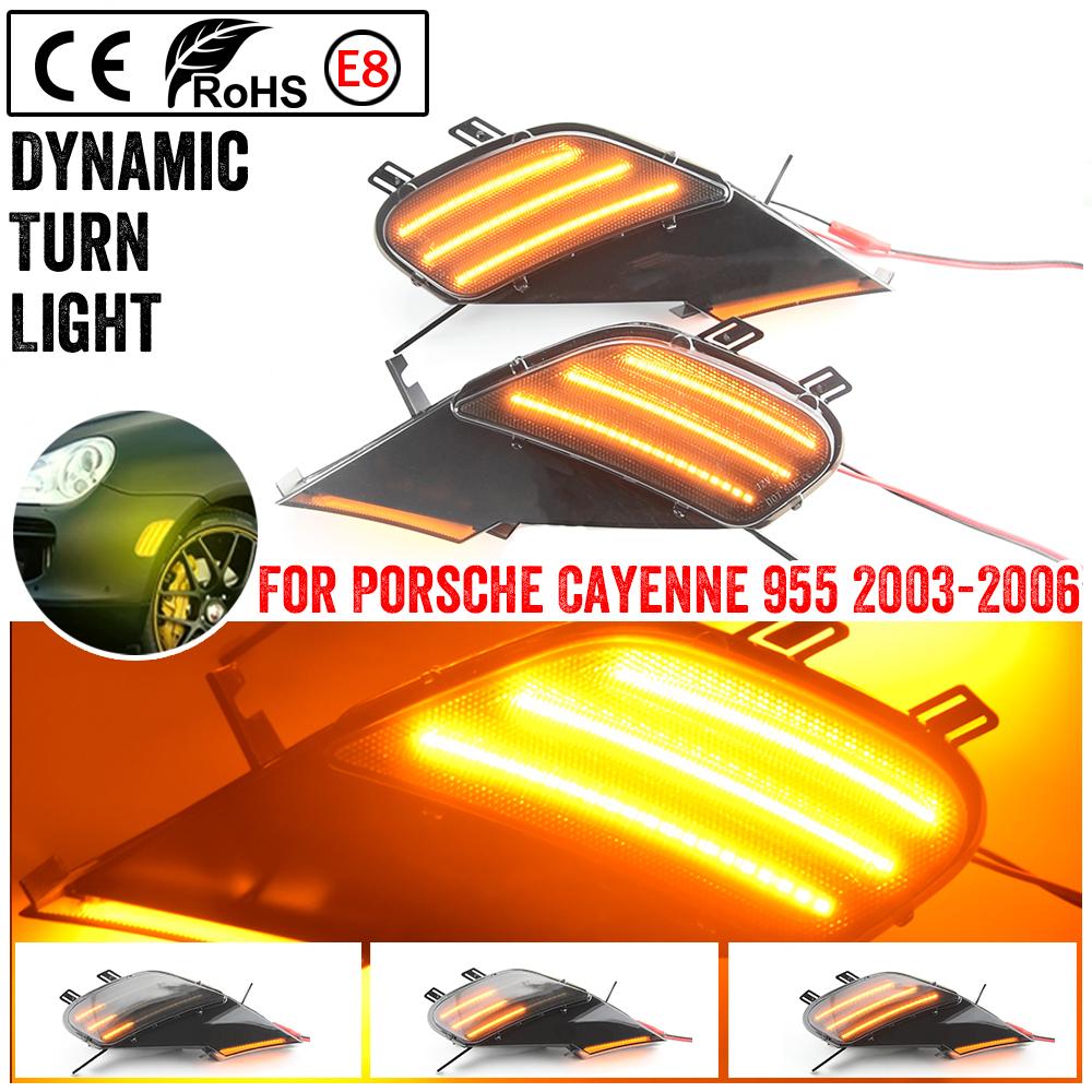 

For Porsche Cayenne 955 2003-2006 OEM# 95563103310 2pcs LED Dynamic Amber Turn Signal Light Side Fender Marker Lamp Dynamic Smoke