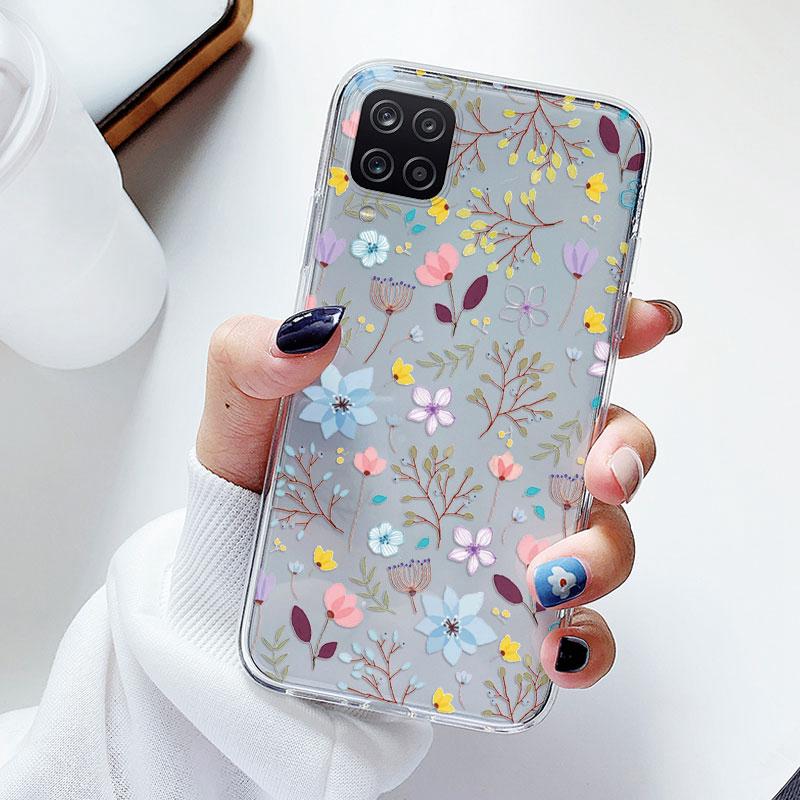Phone Case For Samsung A12 M12 F12 Floral Silicon Cover For Samsung Galaxy A12 5G Fundas Coque Transparent Soft Capas Flower TPU