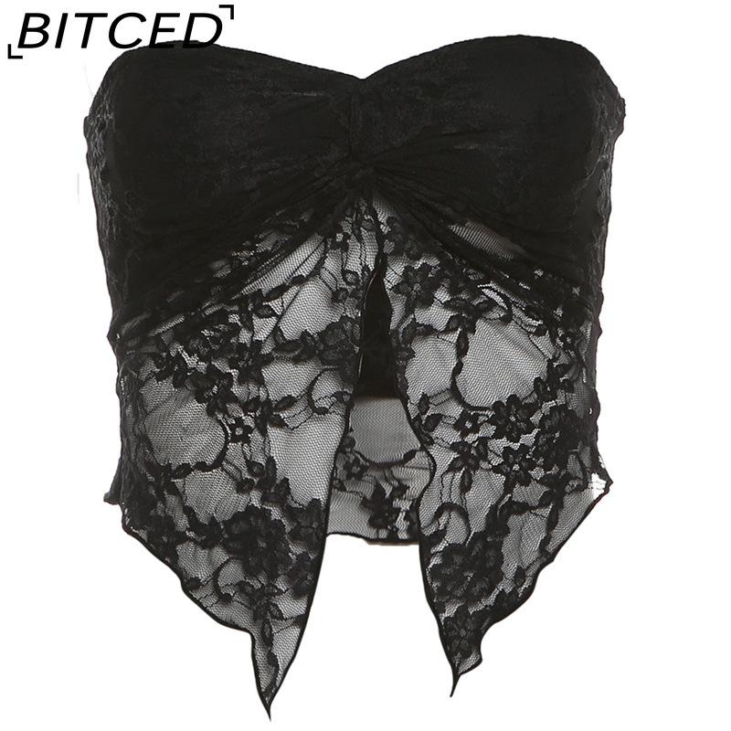 BITCED Женский летний однотонный облегающий укороченный топ в уличном стиле с открытыми плечами и сетчатыми вставками S