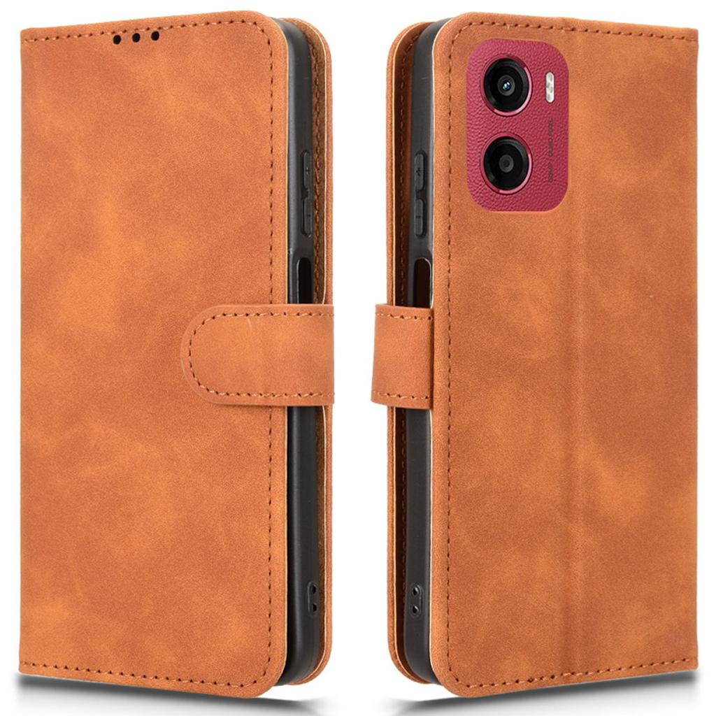 For Motorola Moto G05 4G Lærveske Hudfølelse Anti-fall Lommebok Flip Telefondeksel