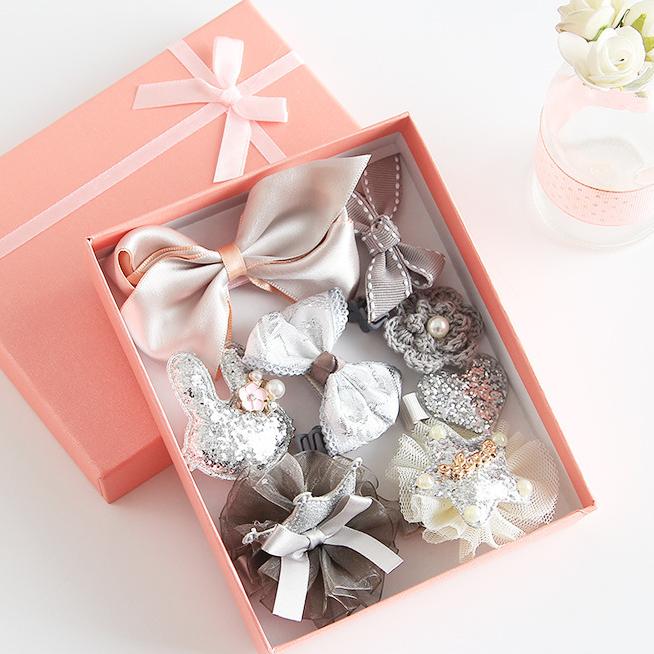 10PCS/Set Cloth Art Hair Ties Hair Clips Headband Girls Kids Hair Accessories Gift Box HairPin Set Baby Cartoon Headwear