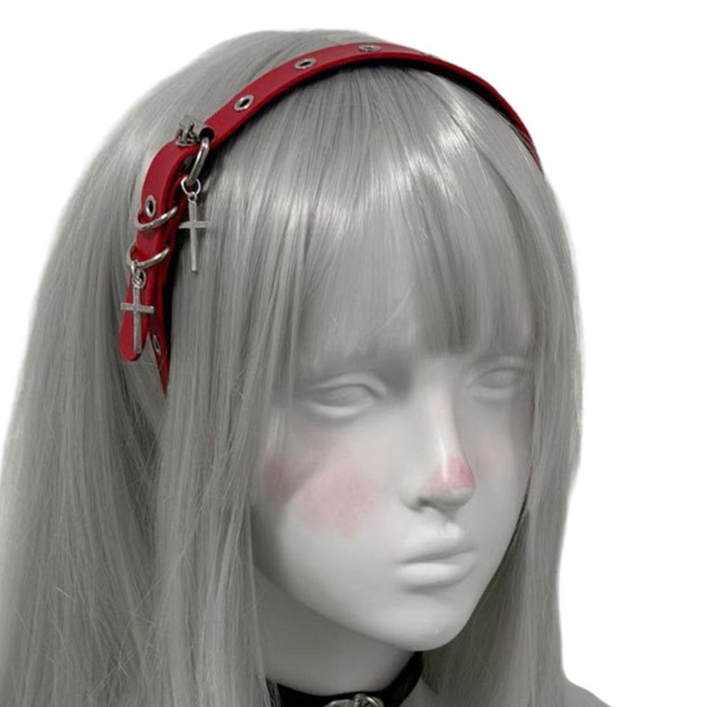 Punk Gothic Cross Design Leather Headband For Women Daily Use Cosplay Y2K Fashion