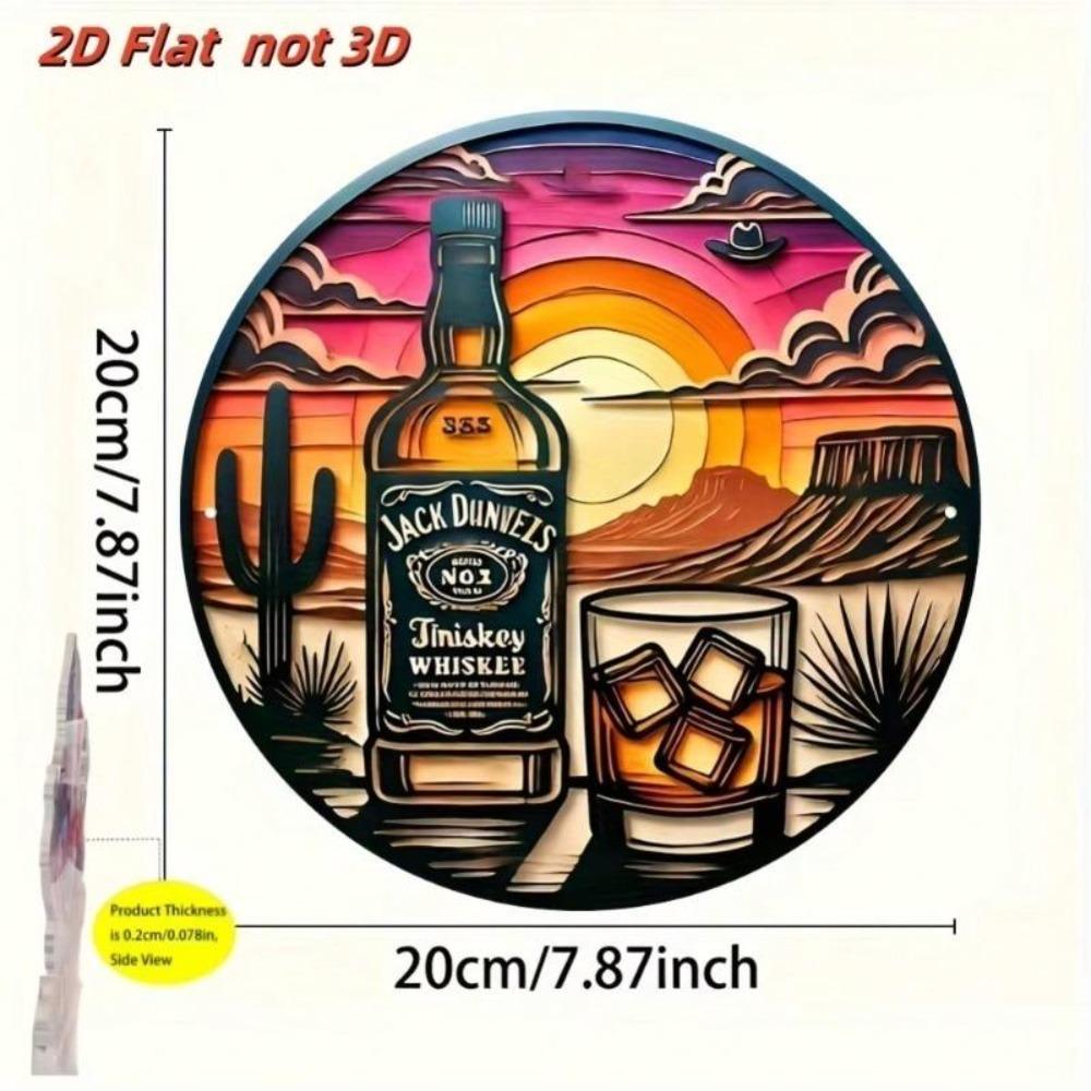Vintage Whiskey Western Theme Round Metal Wall Decor Aluminum Art Sign for Bar Cafe