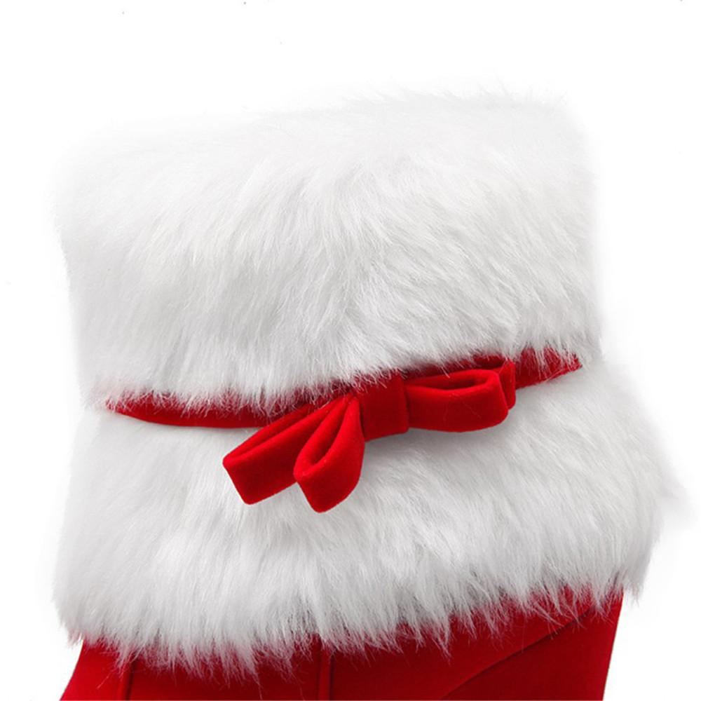 Women Winter Warm Shoes Christmas Lady Santa Claus Cosplay Shoes Red Ankle Boots High Heels Short Boots
