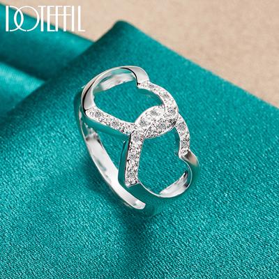 925 Sterling Zilver Dubbel Hart AAA Zirkonia Ring Mode Bruiloft Sieraden