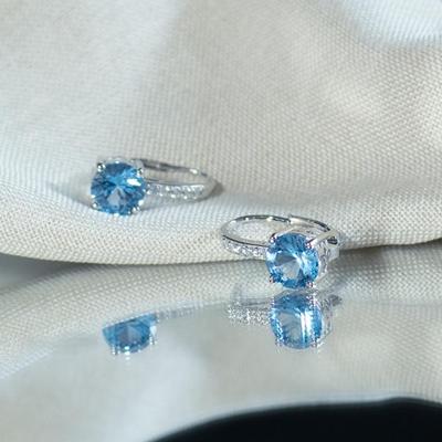 Nano Himmelblaue runde Zirkonia Vintage-Ohrringe aus 925er Silber für Damen, anlaufgeschützt