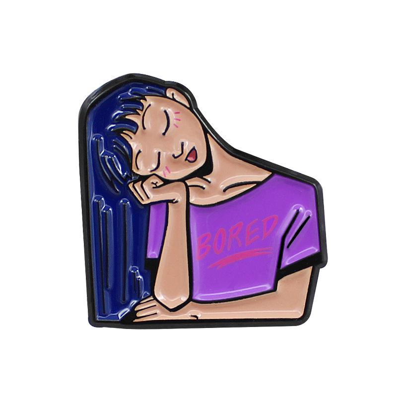 Chic Bored Girl Enamel Drip Brooch for Denim Jackets