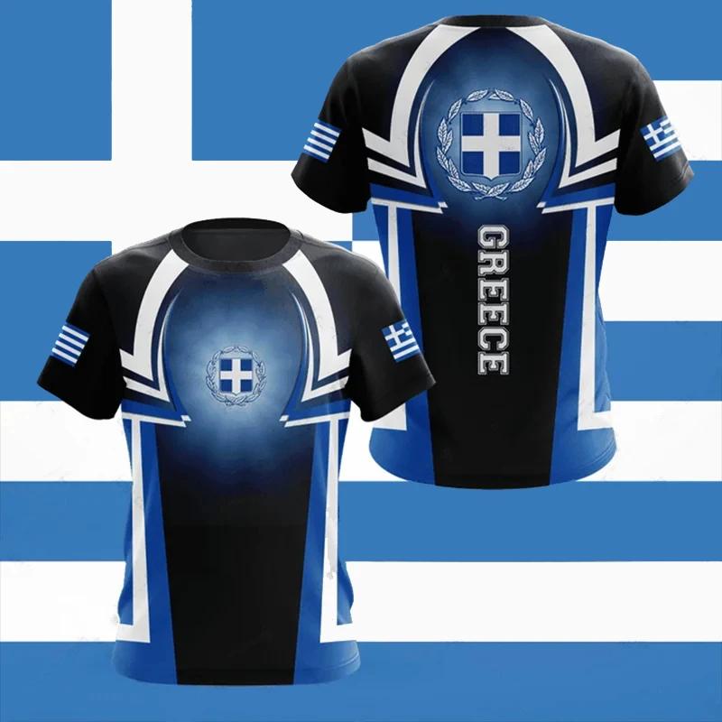 ETST25 Hellas T-shirt voor heren Geometrische lijn Griekenland Vlag Nationaal embleem Print Heren T-shirts Dagelijks Straat Casual Unisex Kleding Tops 4XL