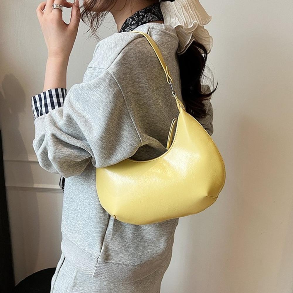 Candy Color Moon Underarm Bag Solid Color Women's Hobo Bag Casual Pu Leather Shoulder Bag  Girl