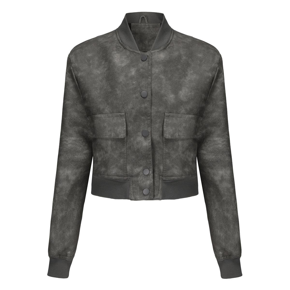 

Европейский и американский свободный кардиган куртка повседневная куртка ребристая усадочная кожаная куртка женская одежда XXXL серый