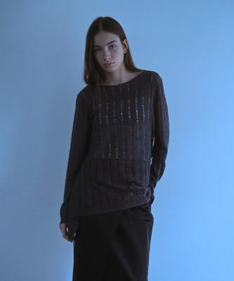 LUDE Distressed String Detail Knit Dark Gray