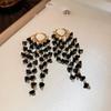 Vintage Silver Black Tassel Geometric Round Stud Earrings for Women - Elegant High-End Design