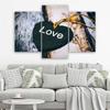 Three Piece Picture Canvas Print Love Heart Retro Vintage