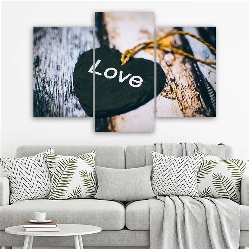 Three Piece Picture Canvas Print Love Heart Retro Vintage
