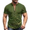Herren Sommer Retro V-Ausschnitt Hemd Kurzarm Lässig Farbe Oberteil