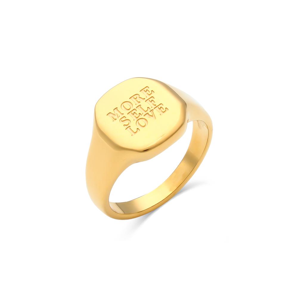 E.B.belle Engrave Jewelry Gift Minimalist Letter Word Suqare Stainless Steel Ring Water Resistant Gold Ring Plated For Women