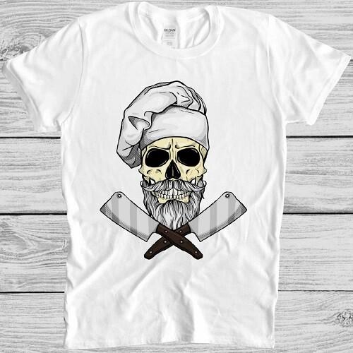 Skull Chef T Shirt Funny Butcher Cooking Saying Grill Gift Vintage Cool Tee M62