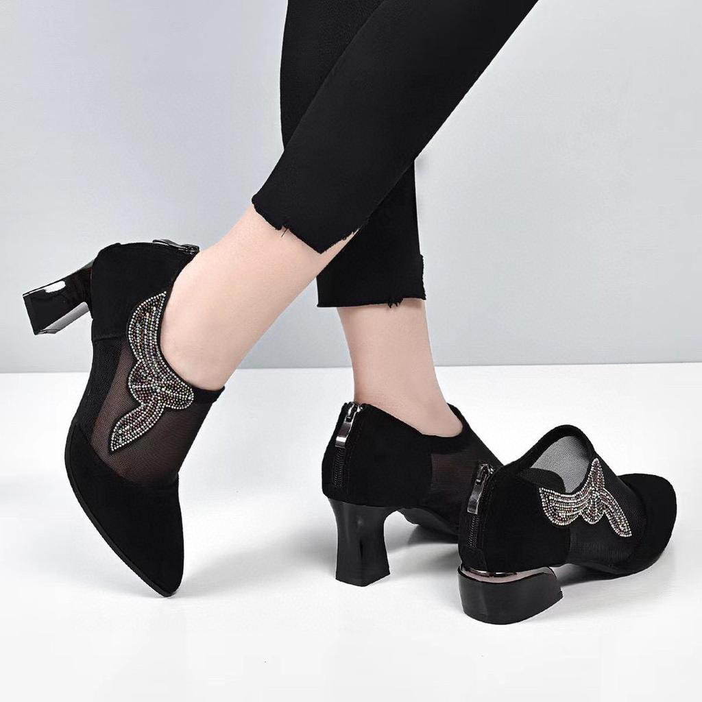 Pointed Mesh High Heels Women's Spring and Summer New Sheepskin Rhinestone Single Shoes Breathable Mesh Shoes Fashion Shoes