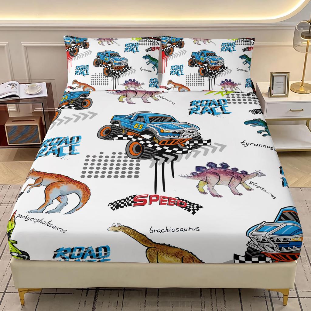 Dinosaur Fitted Sheet Set Double Size For Kids Boys Teen Dino Bedding Set Decorative Bedspread Cover Deep Pocket With Pillowcase