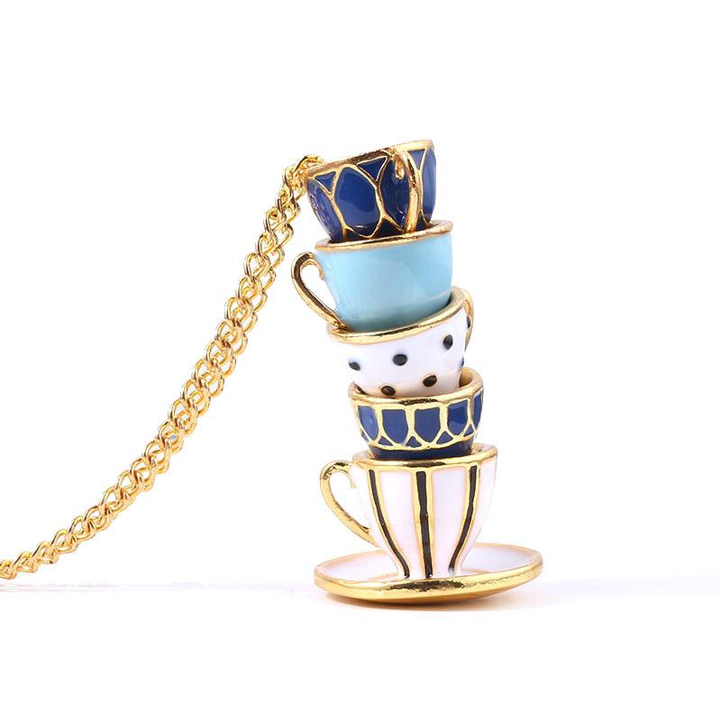 

Meier Enamel glazed tea cup coffee cup necklace metal pendant sweater chain jewelry
