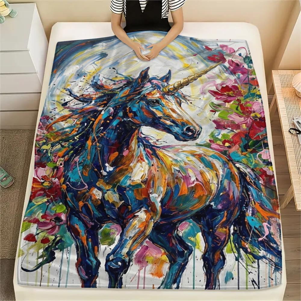 

Unicorn Animal Print Flannel Blanket, High quality Comfortable for All Seasons, Home Decor, Warmth and Comfort, Perfect for Christmas Gifts130 80cm x 120cm