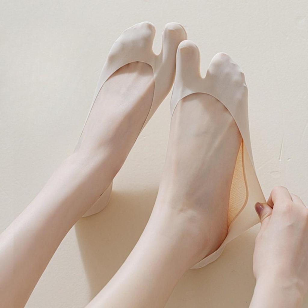 1/3 Pairs Women's Toe Splitting Invisible Boat Socks Ice Silk Non-Slip Low Cut Thin Breathable Sweat Absorbing Socks