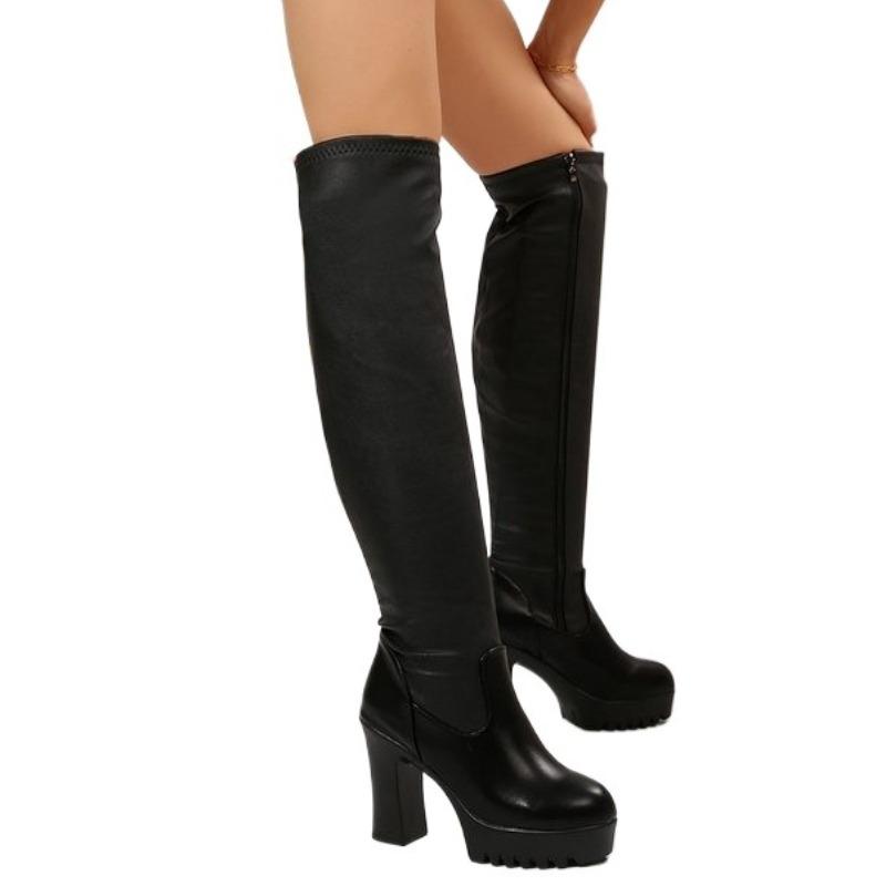Fashion Sexy Women High Boots High Heels Shoes Platform Chunky Over The Knee Chelsea Boots Designer 2025 Winter New Zipper Pumps Mujer