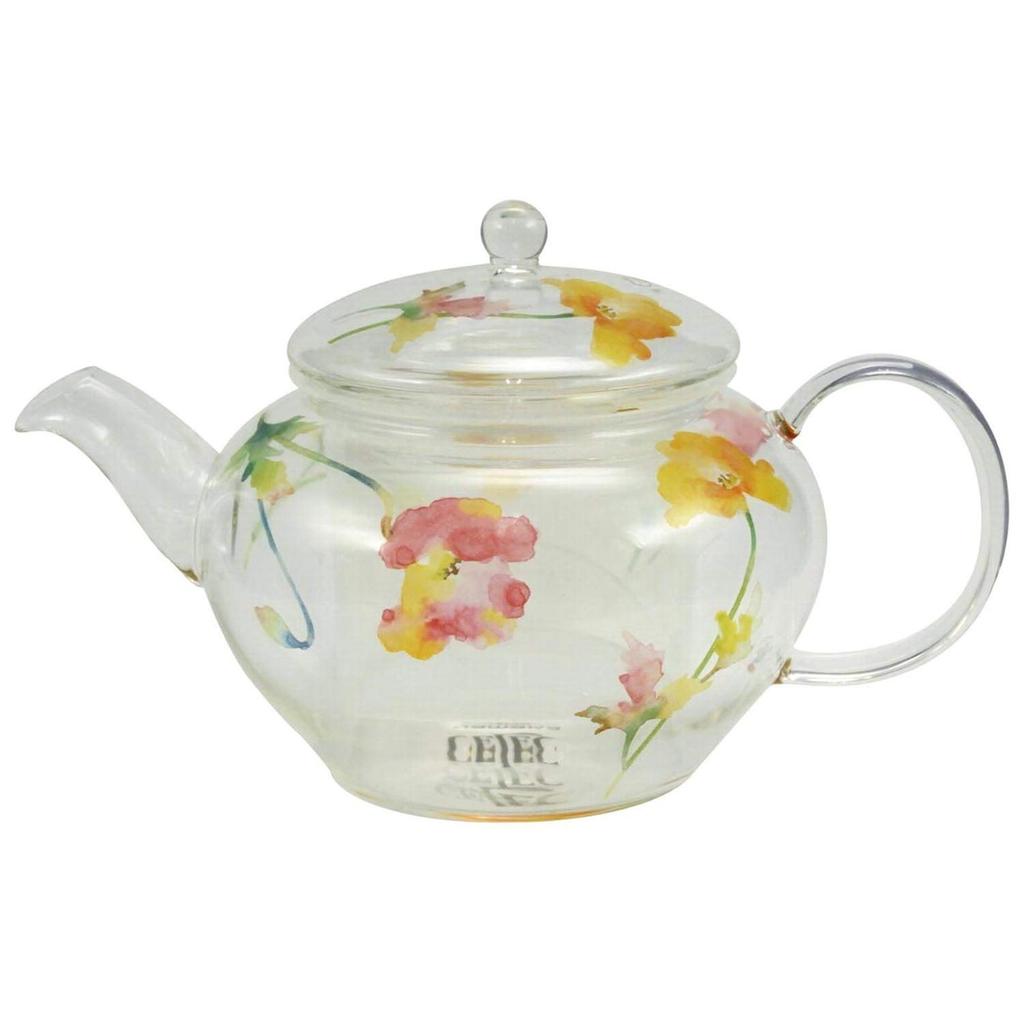 CELEC Heat-Resistant Glass Teapot (with Tea Strainer) Poppy CY11-GP27