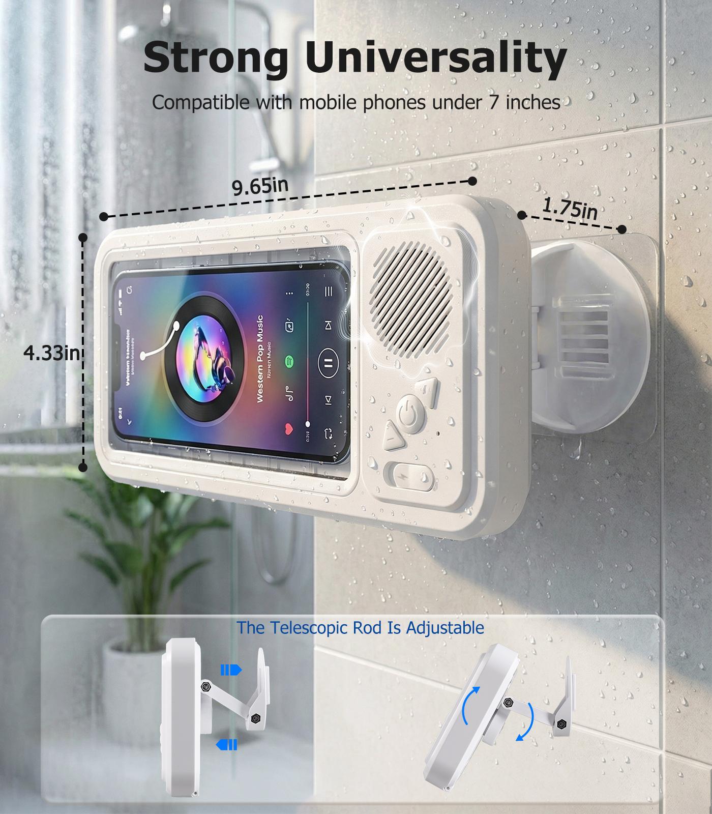

Eary Waterproof Shower Phone Holder for iPhone Samsung Built-in Bluetooth Speaker 360Rotation Wall Mount Case Bathroom Stand Box белый
