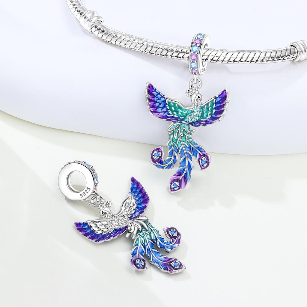 Orstarry S925 Silver Charm Cute Birds Exquisite Phoenix Dragon Pendant For Bracelet DIY Jewelry Making Women Gift
